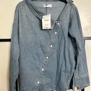 Zara Blue Asymmetrical Button-Up Shirt